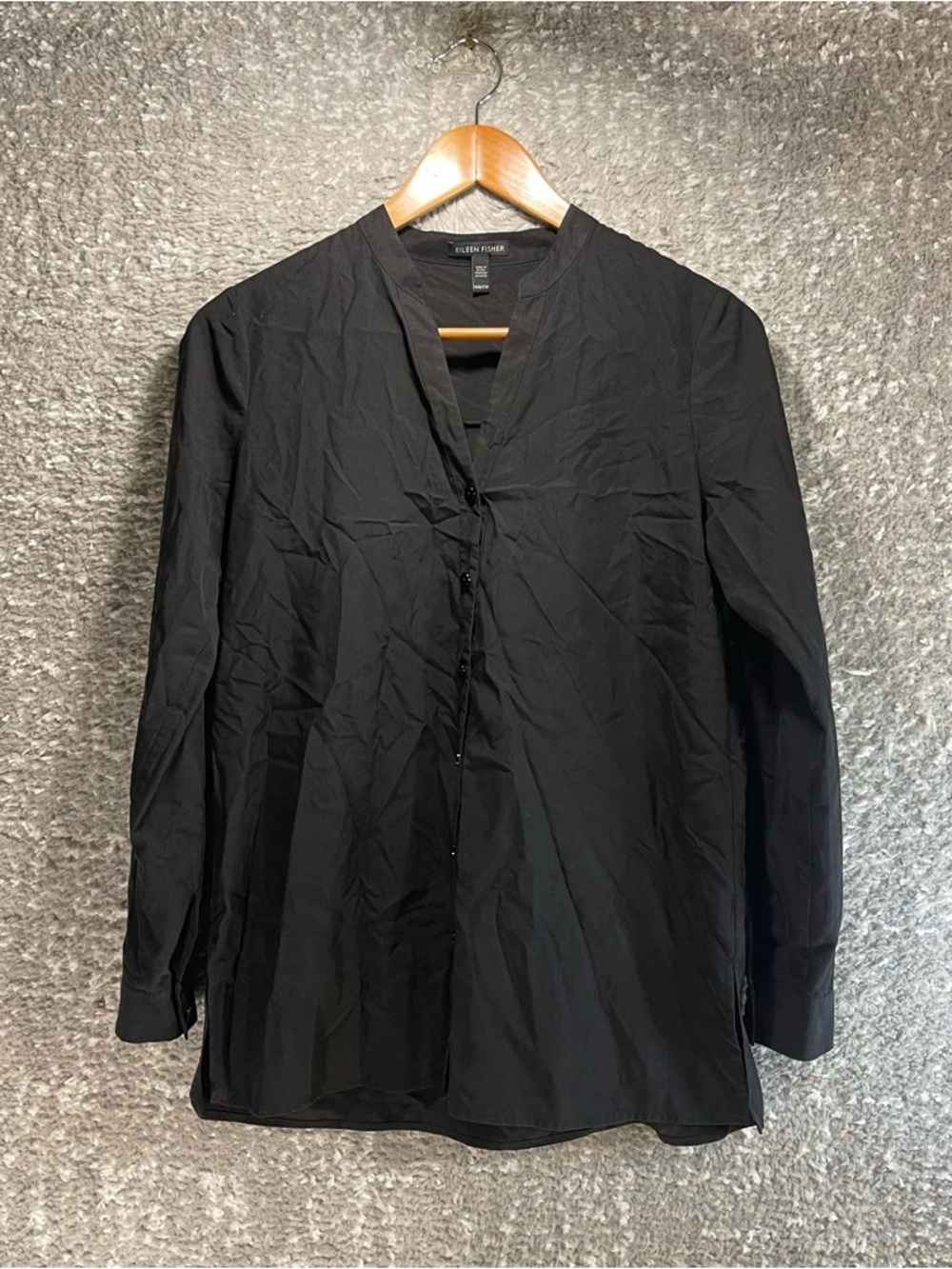 Eileen Fisher Tunic Tencel Blend Band Collar Button Up Long Sleeve XXS Preppy